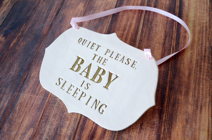 Baby is Sleeping Sign | Handmade Ceramic Sign - Newborn Gift, New Baby Gift or Baby Shower Gift