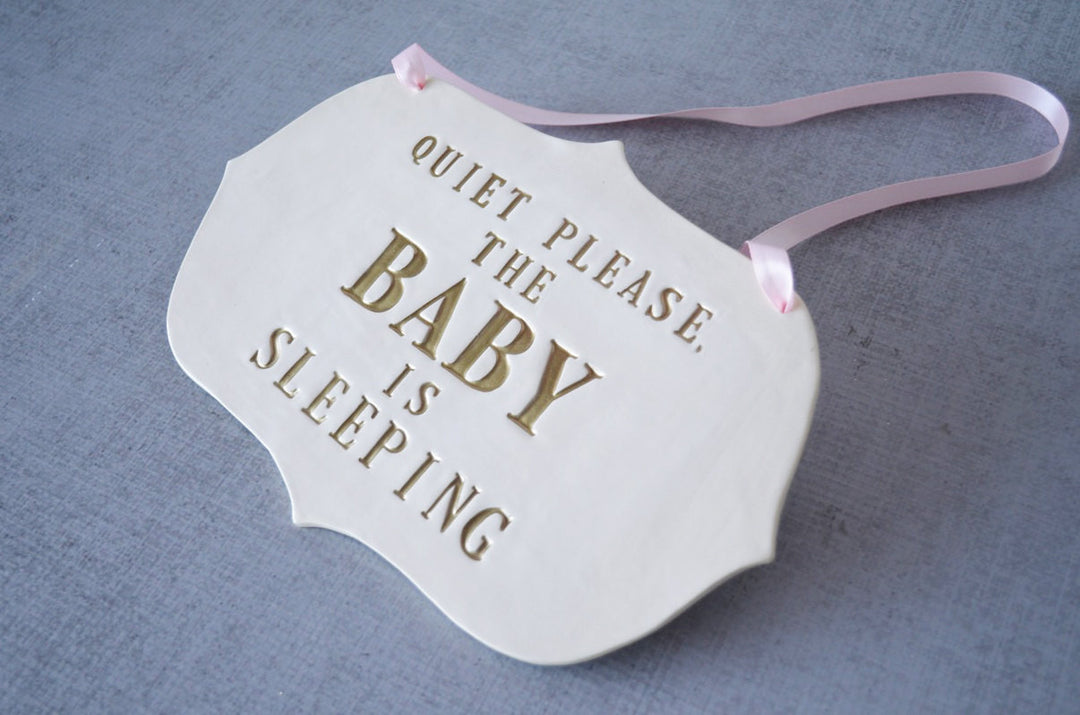 Baby is Sleeping Sign | Handmade Ceramic Sign - Newborn Gift, New Baby Gift or Baby Shower Gift