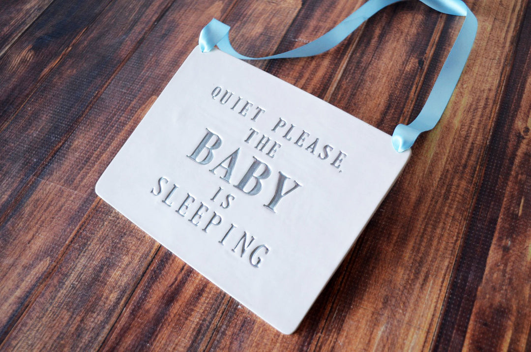 Baby is Sleeping Sign | Handmade Ceramic Sign - Newborn Gift, New Baby Gift or Baby Shower Gift