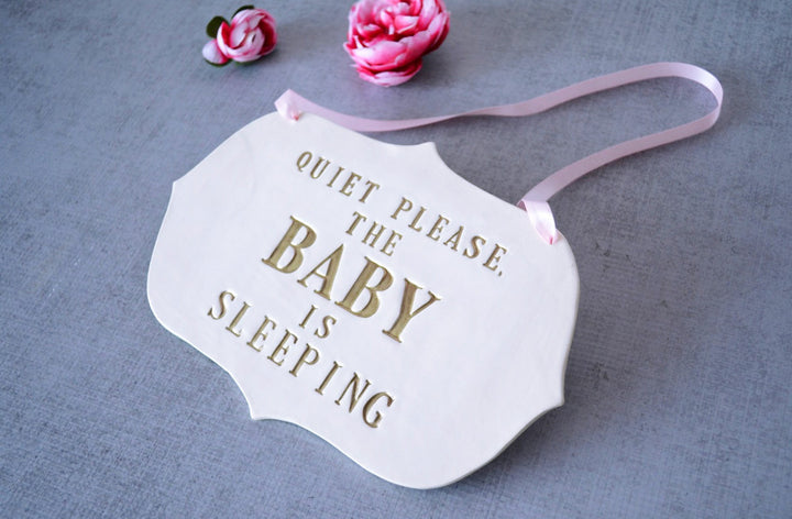 Baby is Sleeping Sign | Handmade Ceramic Sign - Newborn Gift, New Baby Gift or Baby Shower Gift