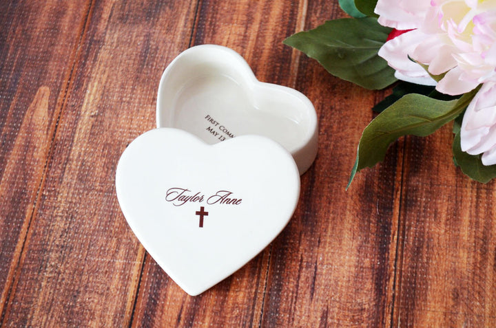 Heart Keepsake Box - Baptism Gift, First Communion Gift or Confirmation Gift - Script Font