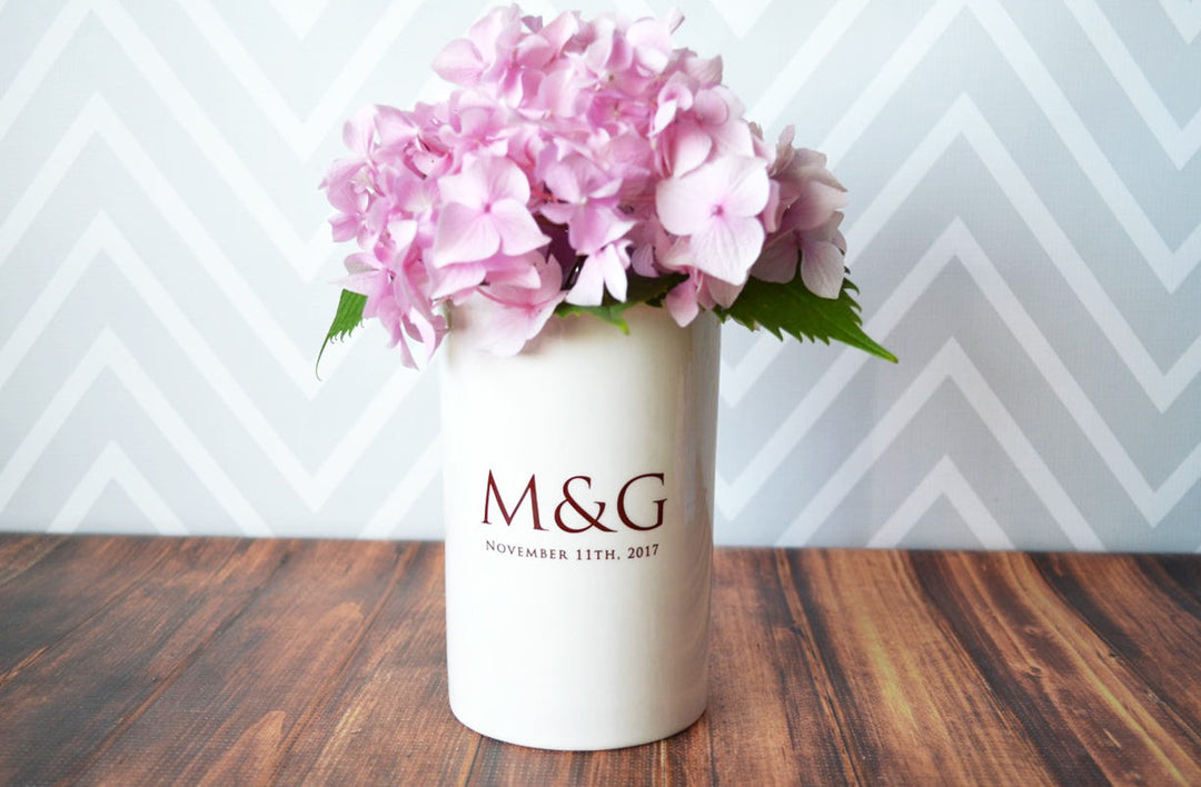 Wedding Gift or Anniversary Gift - Use as a Personalized Vase or Utensil Holder - With Initials and Wedding Date