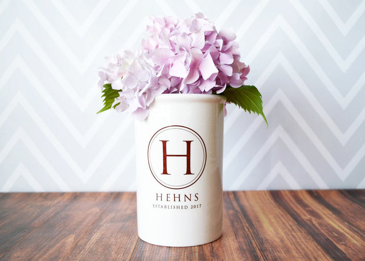 Wedding Gift or Anniversary Gift - Use as a Personalized Vase or Utensil Holder - With Initials and Wedding Date