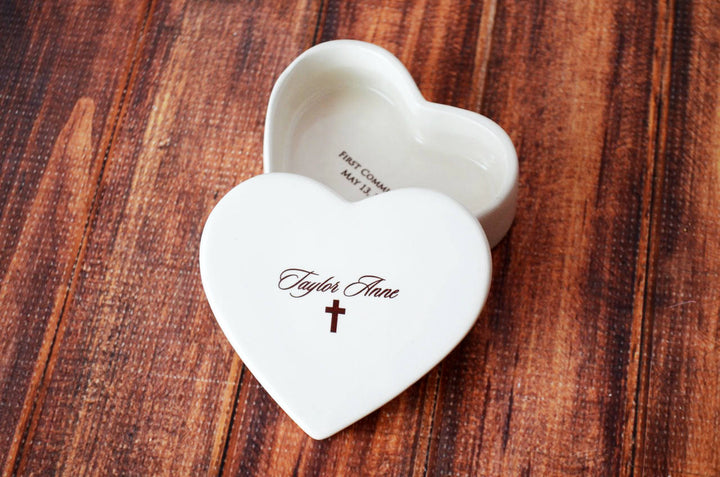 Heart Keepsake Box - Baptism Gift, First Communion Gift or Confirmation Gift - Script Font