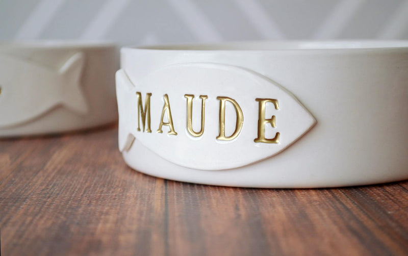 Personalized Cat Bowl - Small/Medium Size - With Name and Paw Print - Ceramic