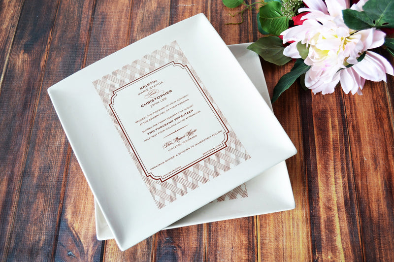 Set of 2 - Large Wedding Invitation Plates - Wedding Gift for Parents - 10 x 10