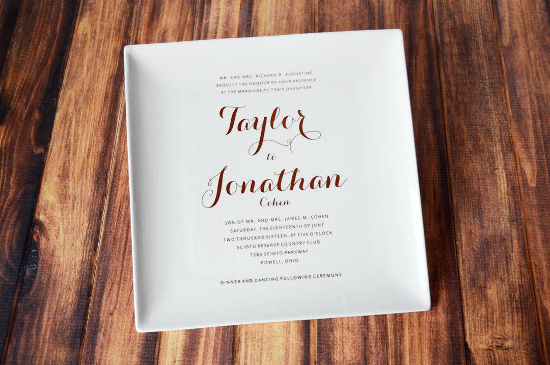 Set of 2 - Large Wedding Invitation Plates - Wedding Gift for Parents - 10 x 10