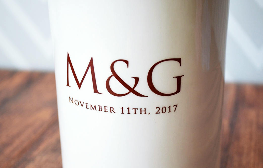 Wedding Gift or Anniversary Gift - Use as a Personalized Vase or Utensil Holder - With Initials and Wedding Date