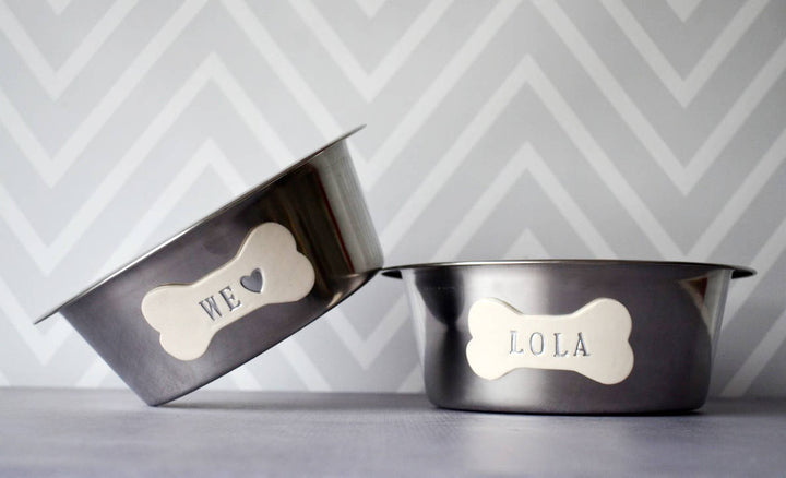 Large Dog Bowls (8 3/8" dia.) - Personalized Set of Stainless Steel Bowls