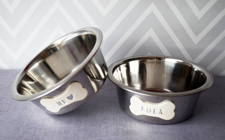 Large Dog Bowls (8 3/8" dia.) - Personalized Set of Stainless Steel Bowls