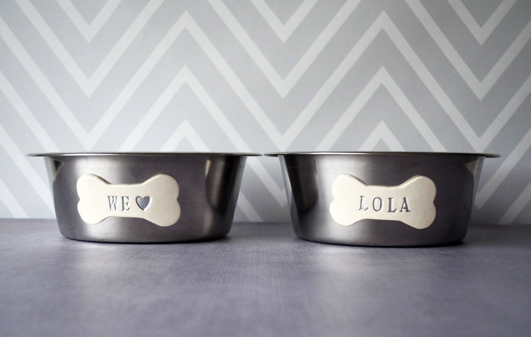 Large Dog Bowls (8 3/8" dia.) - Personalized Set of Stainless Steel Bowls