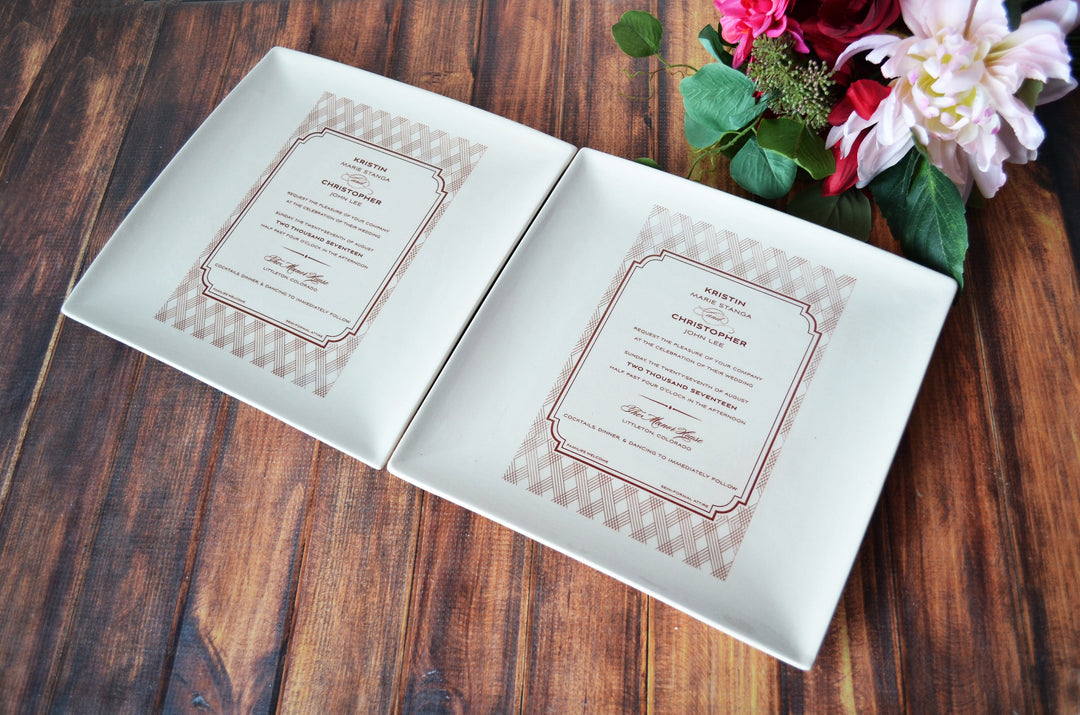 Set of 2 - Large Wedding Invitation Plates - Wedding Gift for Parents - 10 x 10