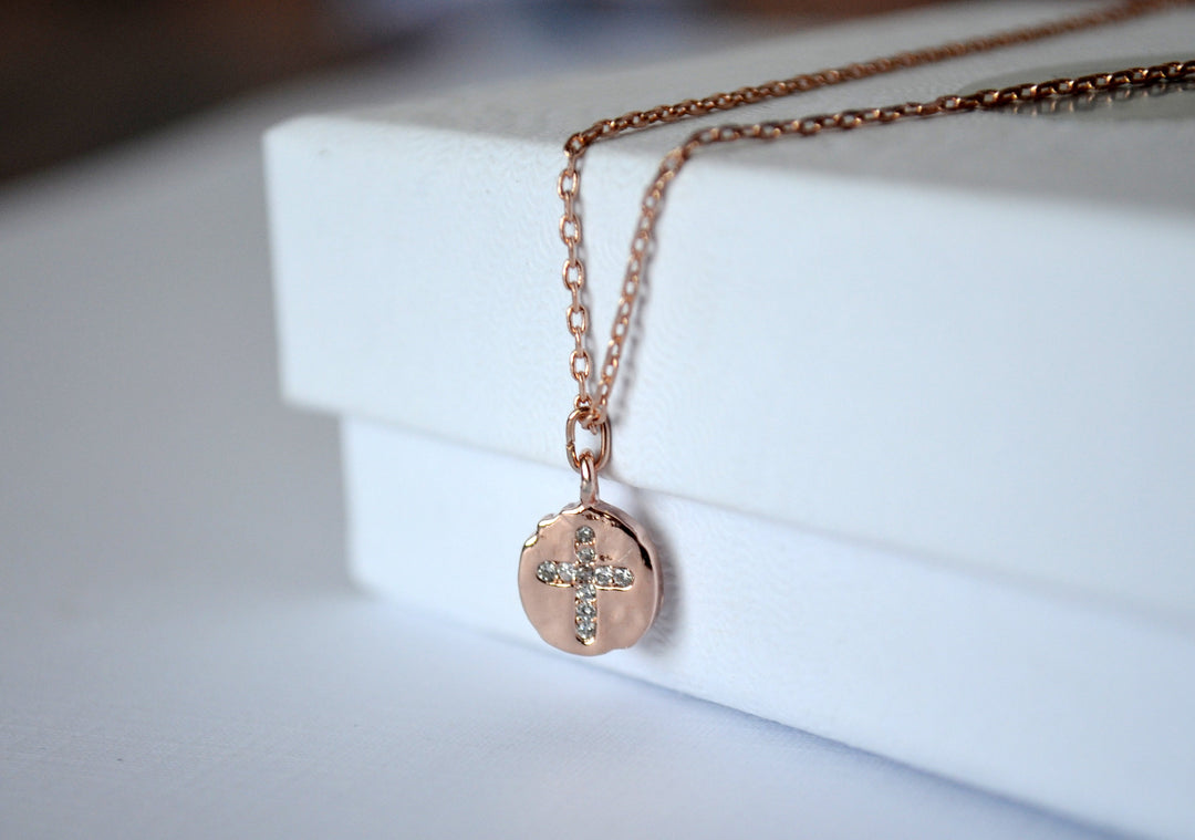 Rose Gold Cross Necklace, Baptism Gift, First Communion Gift, Confirmation Gift, Godchild Gift, Girls Cross Necklace, Cross Pendant