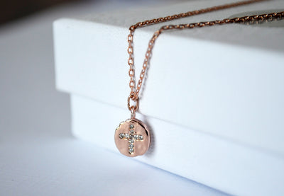 Rose Gold Cross Necklace, Baptism Gift, First Communion Gift, Confirmation Gift, Godchild Gift, Girls Cross Necklace, Cross Pendant