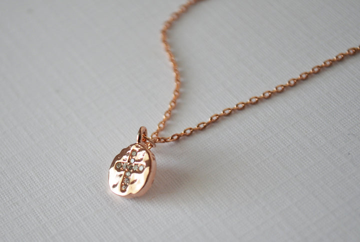 Rose Gold Cross Necklace, Baptism Gift, First Communion Gift, Confirmation Gift, Godchild Gift, Girls Cross Necklace, Cross Pendant