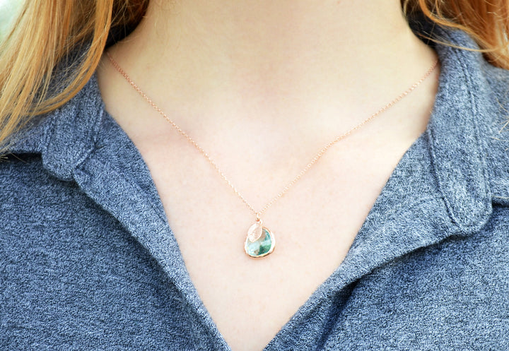 Aquamarine Necklace | March Birthstone | Custom Initial Leaf | Gold or Silver