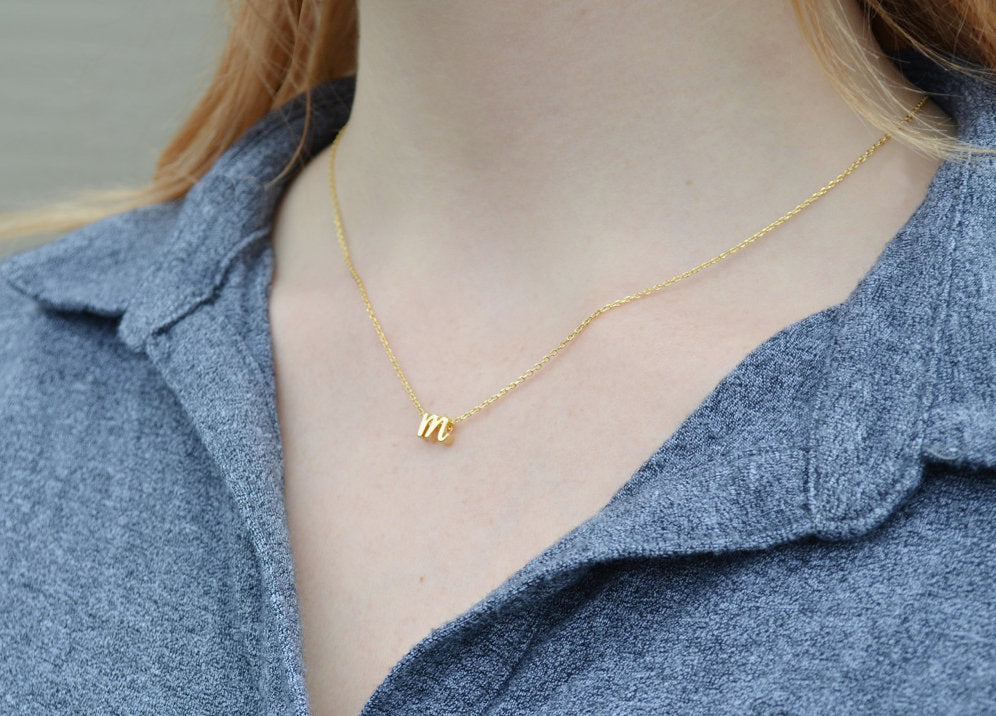 Personalized Letter Necklace, Initial Necklace - Silver or Gold - Script Letter