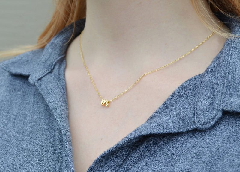 Personalized Initial Letter Necklace - Gold or Silver - Script Letter