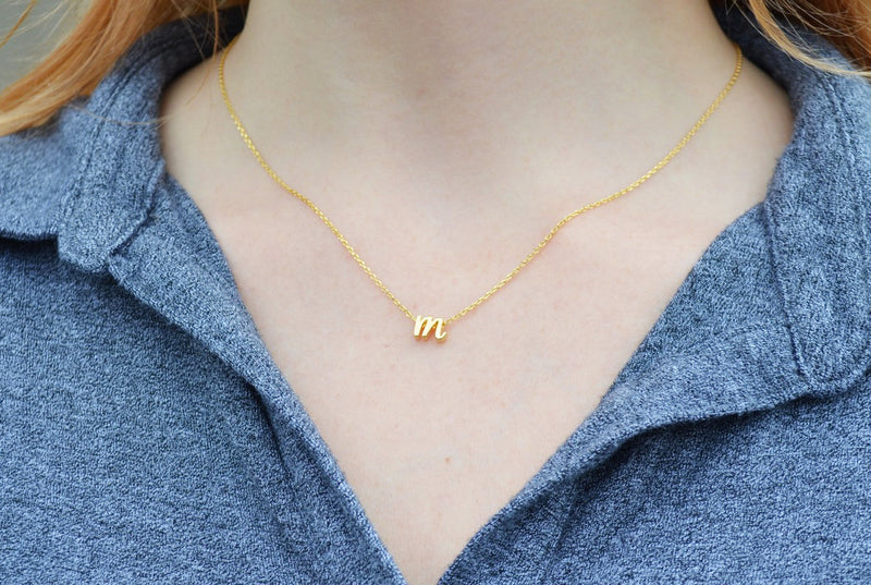 Personalized Initial Letter Necklace - Gold or Silver - Script Letter