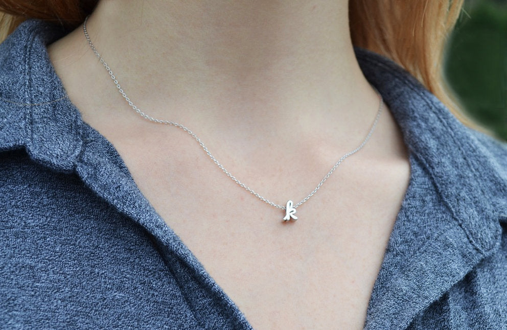 Personalized Letter Necklace, Initial Necklace - Silver or Gold - Script Letter