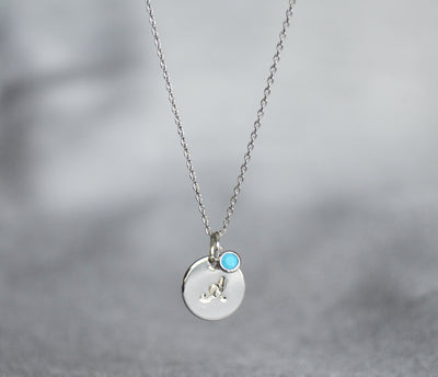 Silver Script Initial Letter Necklace with Birthstone