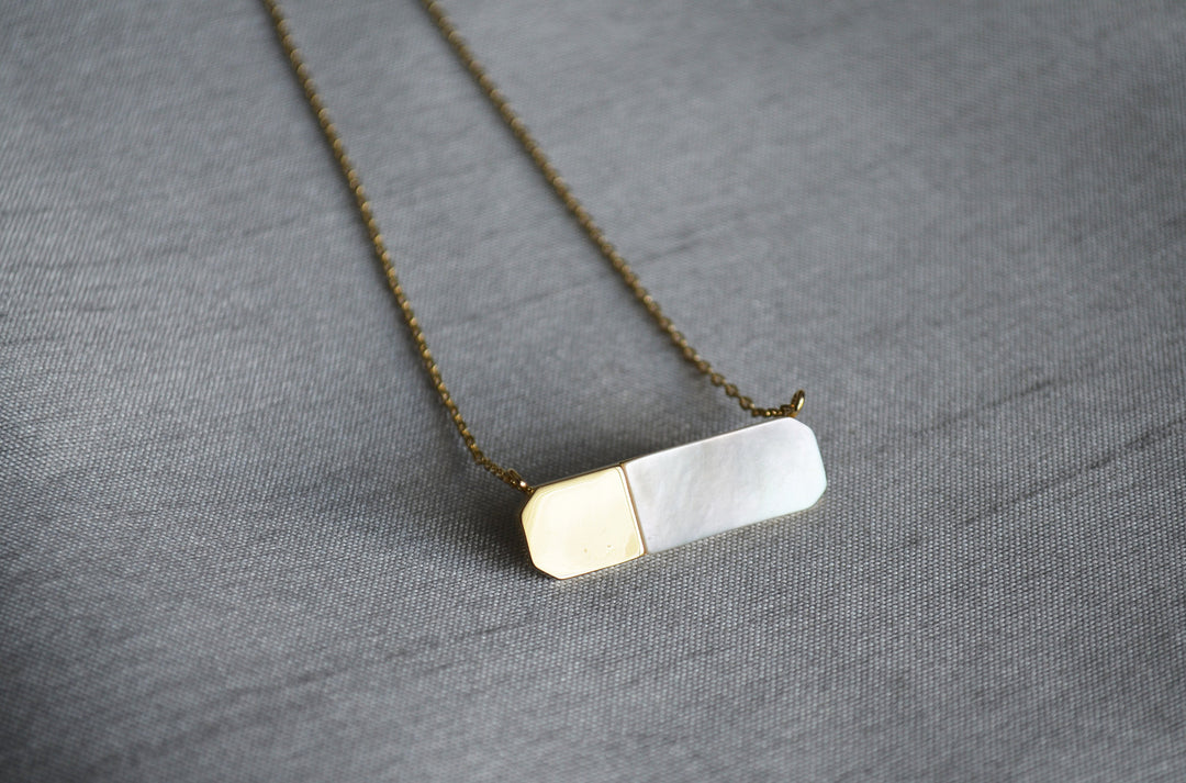 Geometric Necklace, Modern Necklace, Mother-of-pearl, Gift for Her, Birthday Necklace, June Necklace, Gemini Necklace, Cancer Necklace