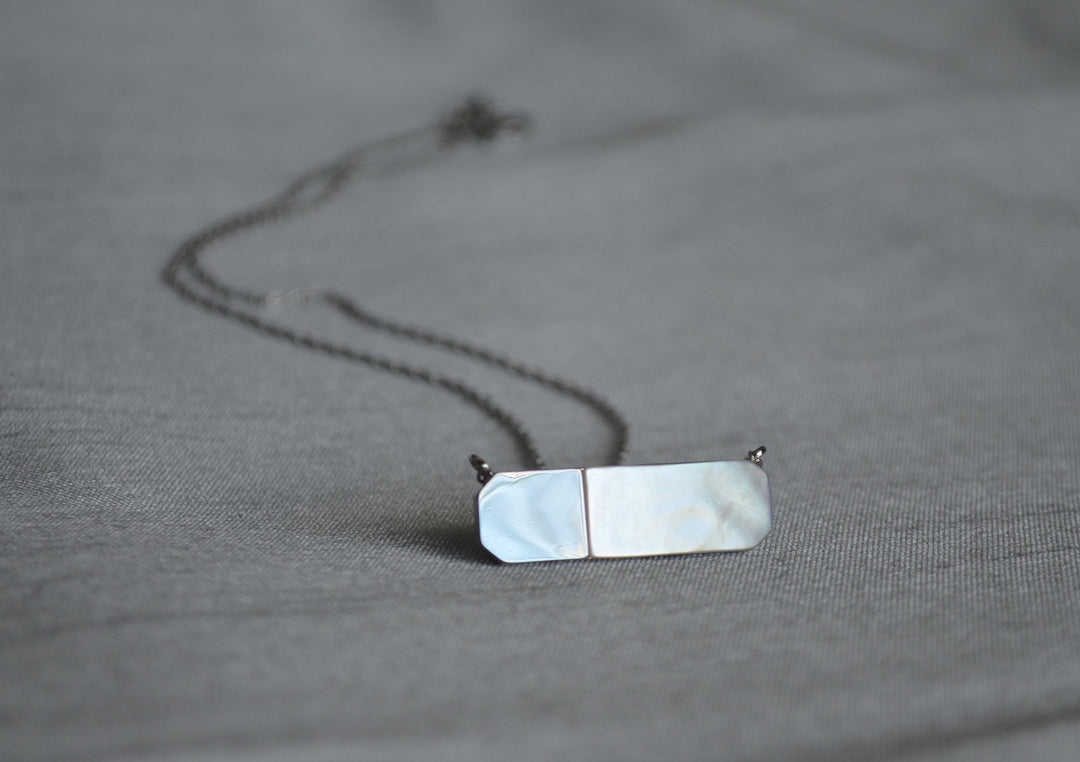 June Birthday Necklace, June Necklace, Gemini Necklace, Cancer Necklace, Mother-of-pearl, Geometric Necklace Pendant, Gift for Her