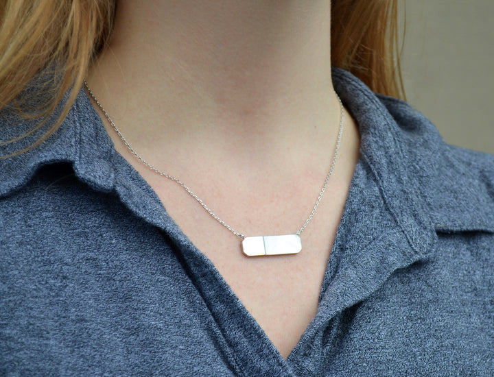 Geometric Necklace, Modern Necklace, Mother-of-pearl, Gift for Her, Birthday Necklace, June Necklace, Gemini Necklace, Cancer Necklace