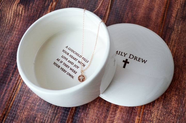 Godchild Gift with Necklace, Goddaughter Gift, Godchild Necklace, Goddaughter Necklace - Personalized - Round Keepsake Box