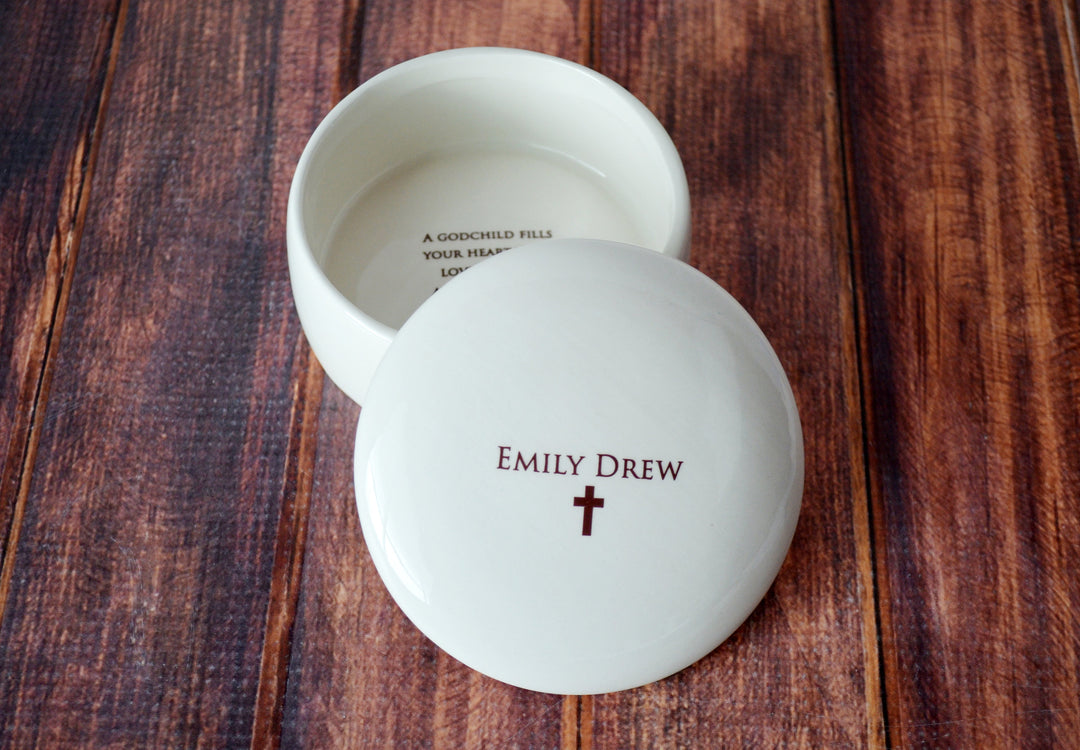 Godchild Gift, Goddaughter Gift, Godson Gift, Gift for Godchild - Personalized - Round Keepsake Box