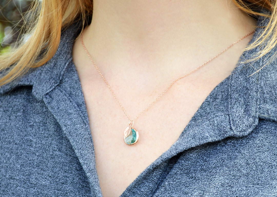 Aquamarine Necklace | March Birthstone | Custom Initial Leaf | Gold or Silver