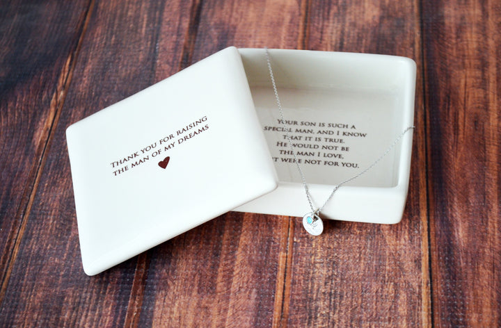 Mother of the Groom Gift - Square Keepsake Box with Personalized Necklace - Thank You For Raising the Man of My Dreams