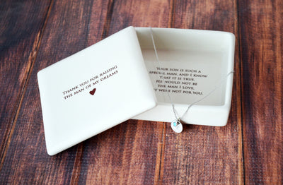 Mother of the Groom Gift - Square Keepsake Box with Personalized Necklace - Thank You For Raising the Man of My Dreams