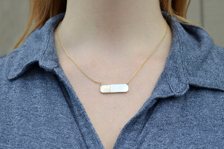 June Birthday Necklace, June Necklace, Gemini Necklace, Cancer Necklace, Mother-of-pearl, Geometric Necklace Pendant, Gift for Her