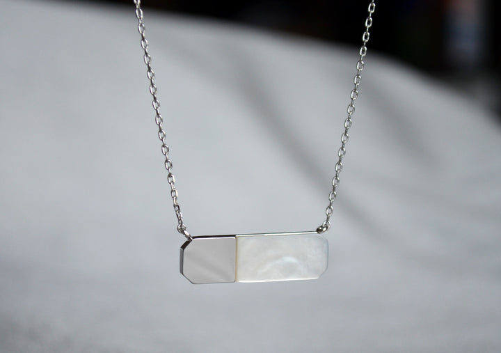 June Birthday Necklace, June Necklace, Gemini Necklace, Cancer Necklace, Mother-of-pearl, Geometric Necklace Pendant, Gift for Her