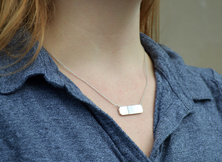 Geometric Necklace, Modern Necklace, Mother-of-pearl, Gift for Her, Birthday Necklace, June Necklace, Gemini Necklace, Cancer Necklace