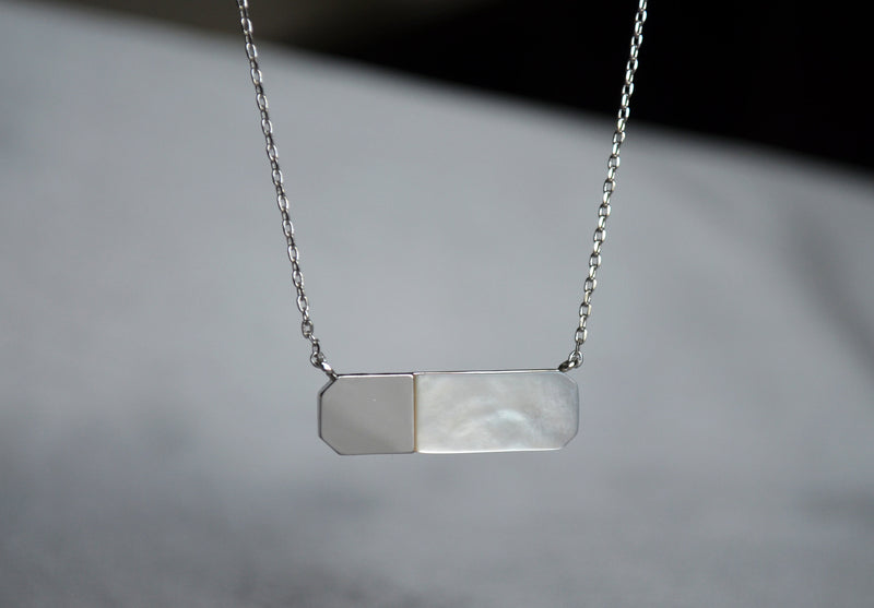 Geometric Necklace, Modern Necklace, Mother-of-pearl, Gift for Her, Birthday Necklace, June Necklace, Gemini Necklace, Cancer Necklace