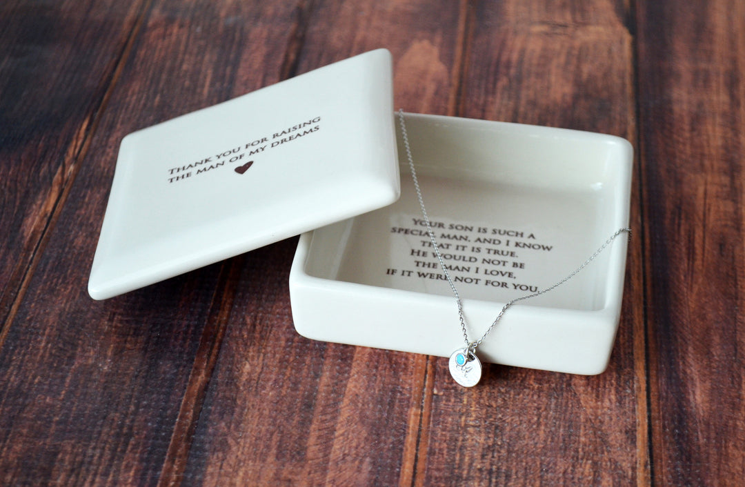 Mother of the Groom Gift - Square Keepsake Box with Personalized Necklace - Thank You For Raising the Man of My Dreams