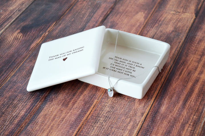 Mother of the Groom Gift - Square Keepsake Box with Personalized Necklace - Thank You For Raising the Man of My Dreams