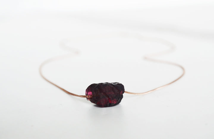 Raw Stone Garnet Necklace, January Birthstone Necklace, Genuine Garnet Jewelry, Layering Necklace, Boho Necklace, Healing Crystals