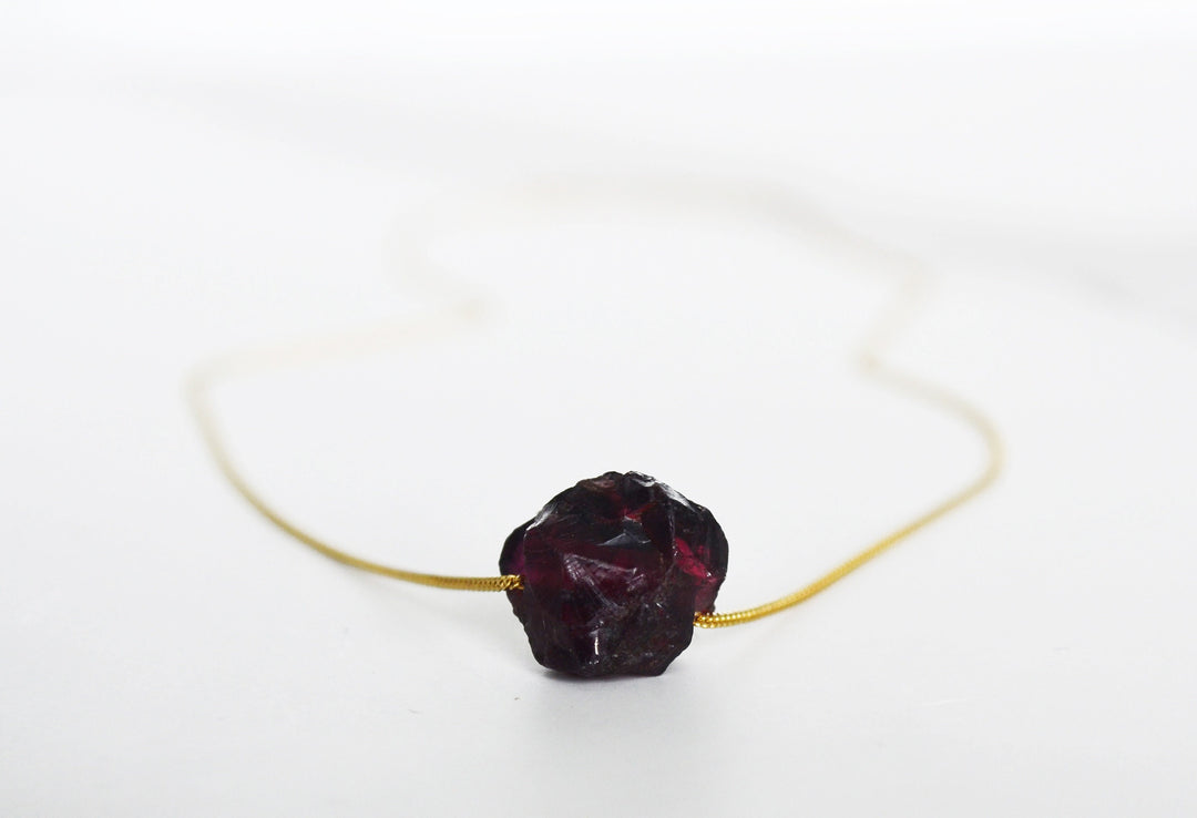 Raw Stone Garnet Necklace, January Birthstone Necklace, Genuine Garnet Jewelry, Layering Necklace, Boho Necklace, Healing Crystals