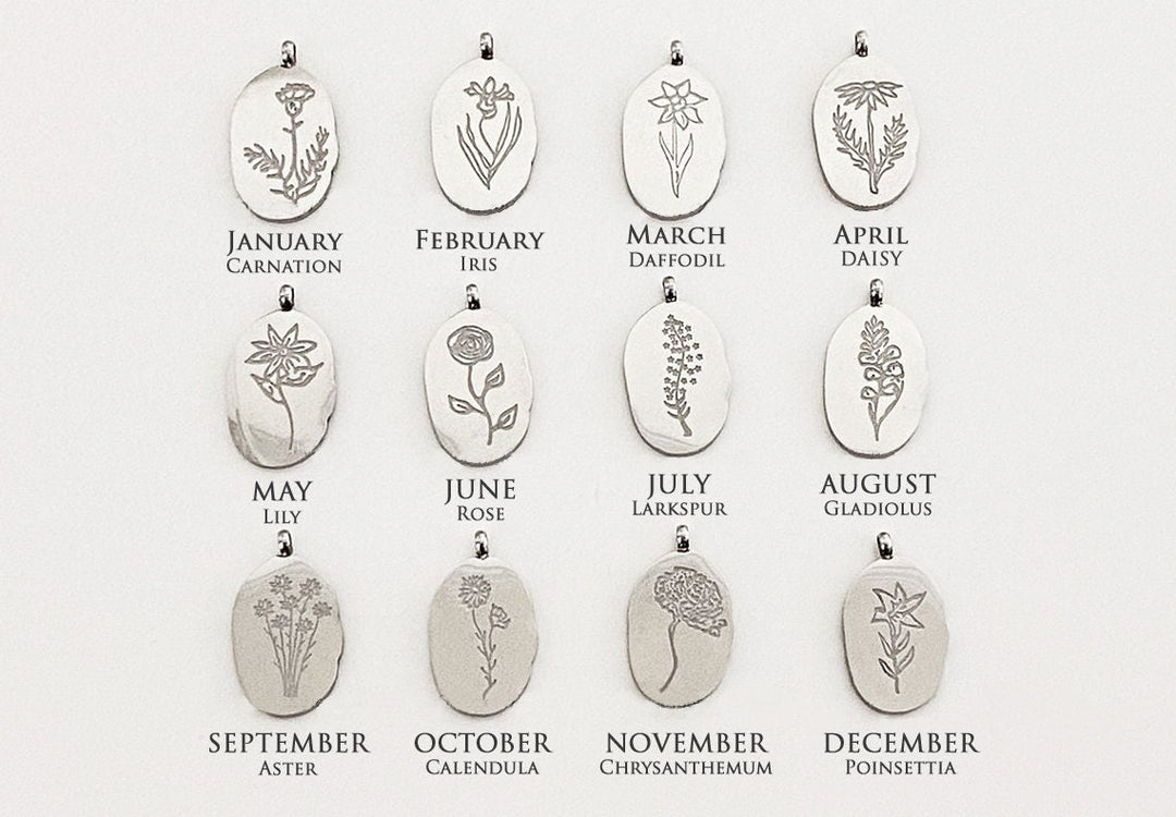 September Birth Flower Necklace, Aster Birth Flower Necklace, Birthstone Stone Necklace, Mom Gift, Personalized Necklace, Push Present
