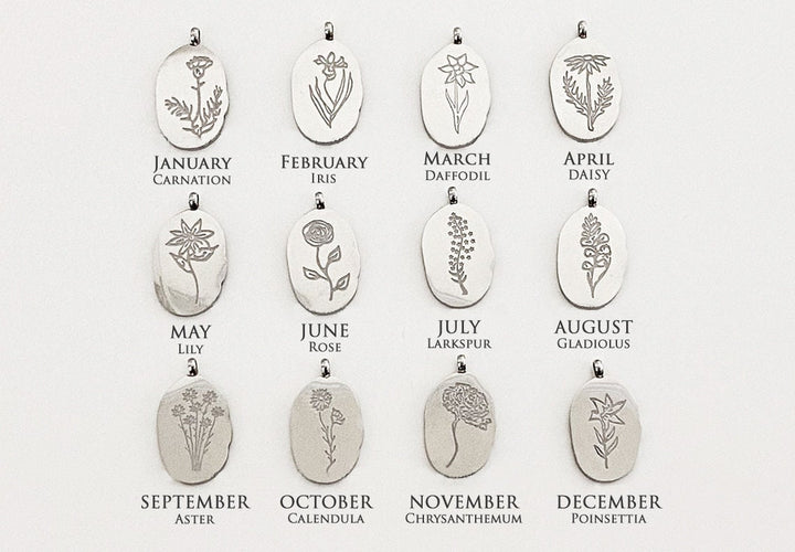 September Birth Flower Necklace, Aster Birth Flower Necklace, Birthstone Stone Necklace, Mom Gift, Personalized Necklace, Push Present