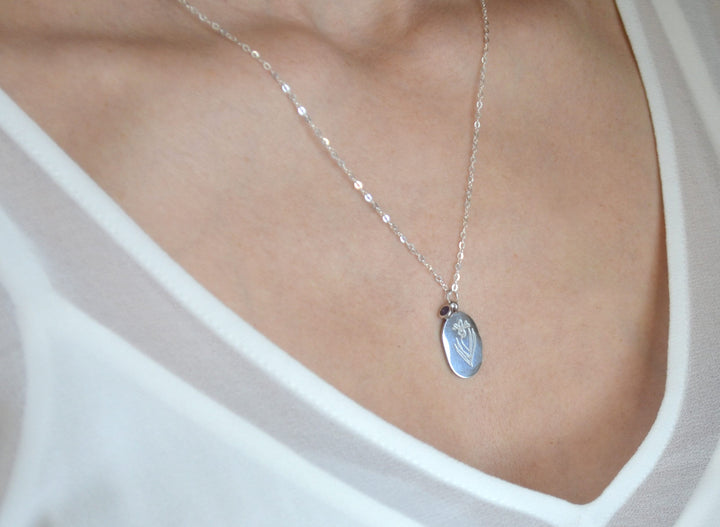 April Birth Flower Necklace, Daisy Birth Flower Necklace, Birthstone Stone Necklace, Mom Gift, Personalized Necklace, Push Present