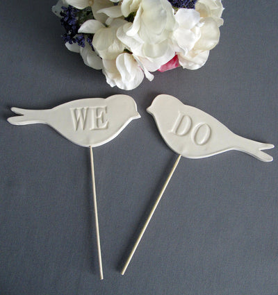 We Do Bird Wedding Cake Toppers in Gold - READY TO SHIP - Large Size