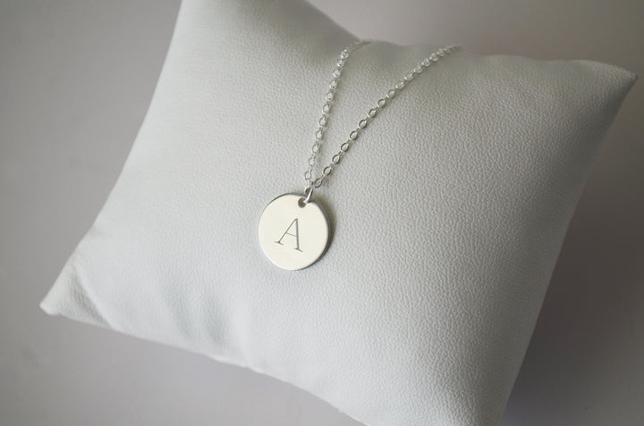 Personalized Initial Necklace, Engraved Letter Necklace - 13mm Pendant Size