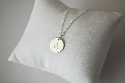 Personalized Initial Necklace, Engraved Letter Necklace - 13mm Pendant Size