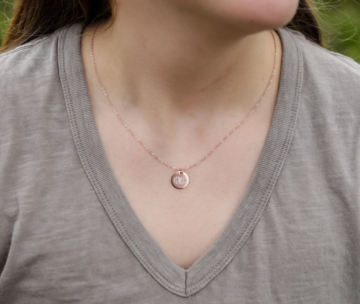 Personalized Initial Necklace, Engraved Letter Necklace - 13mm Pendant Size