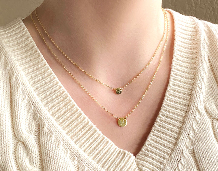 Tiny Letter Necklace, Initial Necklace - 9mm Pendant with 2 Top Holes