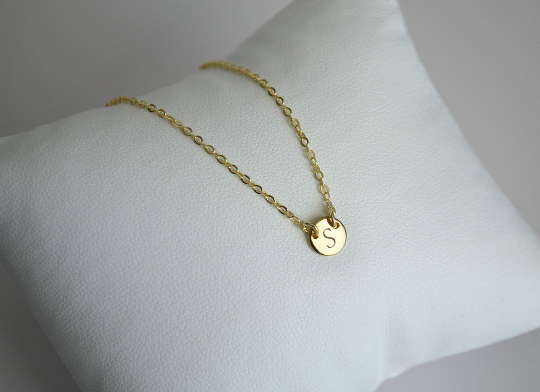 Tiny Letter Necklace, Initial Necklace - 9mm Pendant with 2 Top Holes